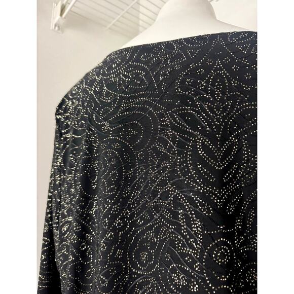 JM Collection Black, Sparkle Jacquard 3/4 Sleeve Blouse w/Detail on Neckline 3X - Picture 9 of 10